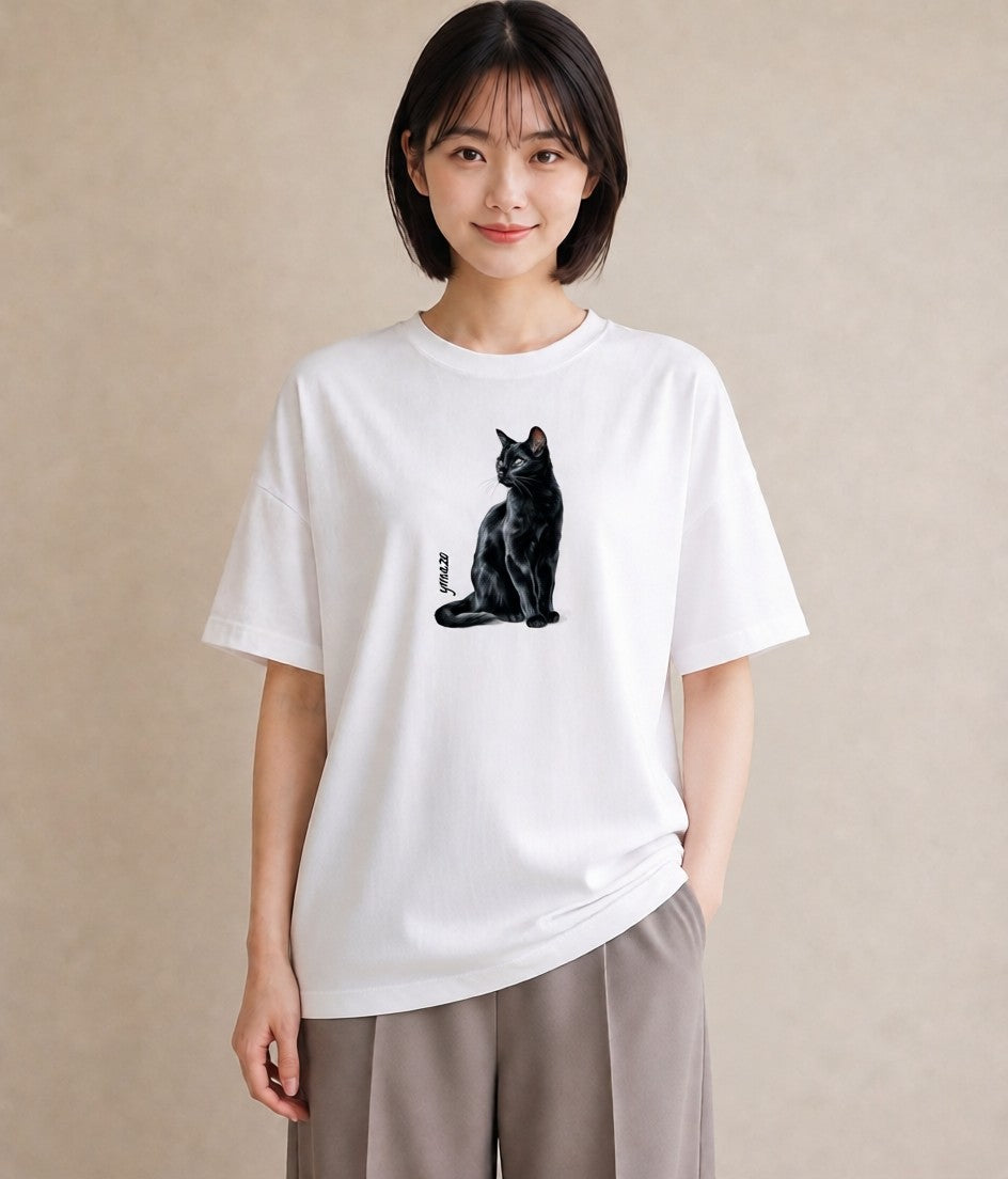 デザインTシャツ レディース 靴下猫 猫 ねこ イラスト ポップ お揃い 親子 白T YMAZO