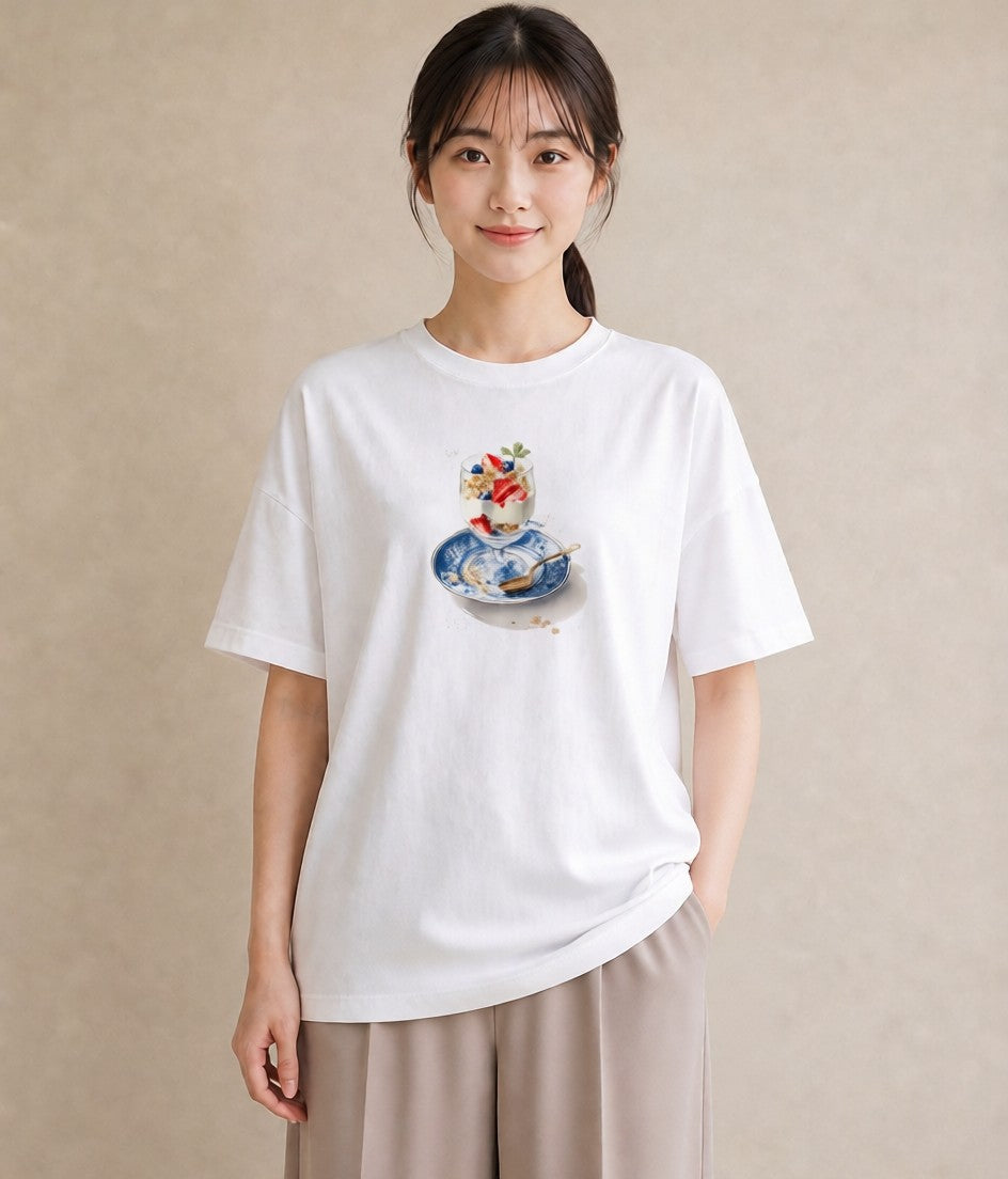 プリントTシャツ レディース パフェ 食べ物 フード イラスト 可愛い 敬老の日 ホワイトデー 白T YMAZO