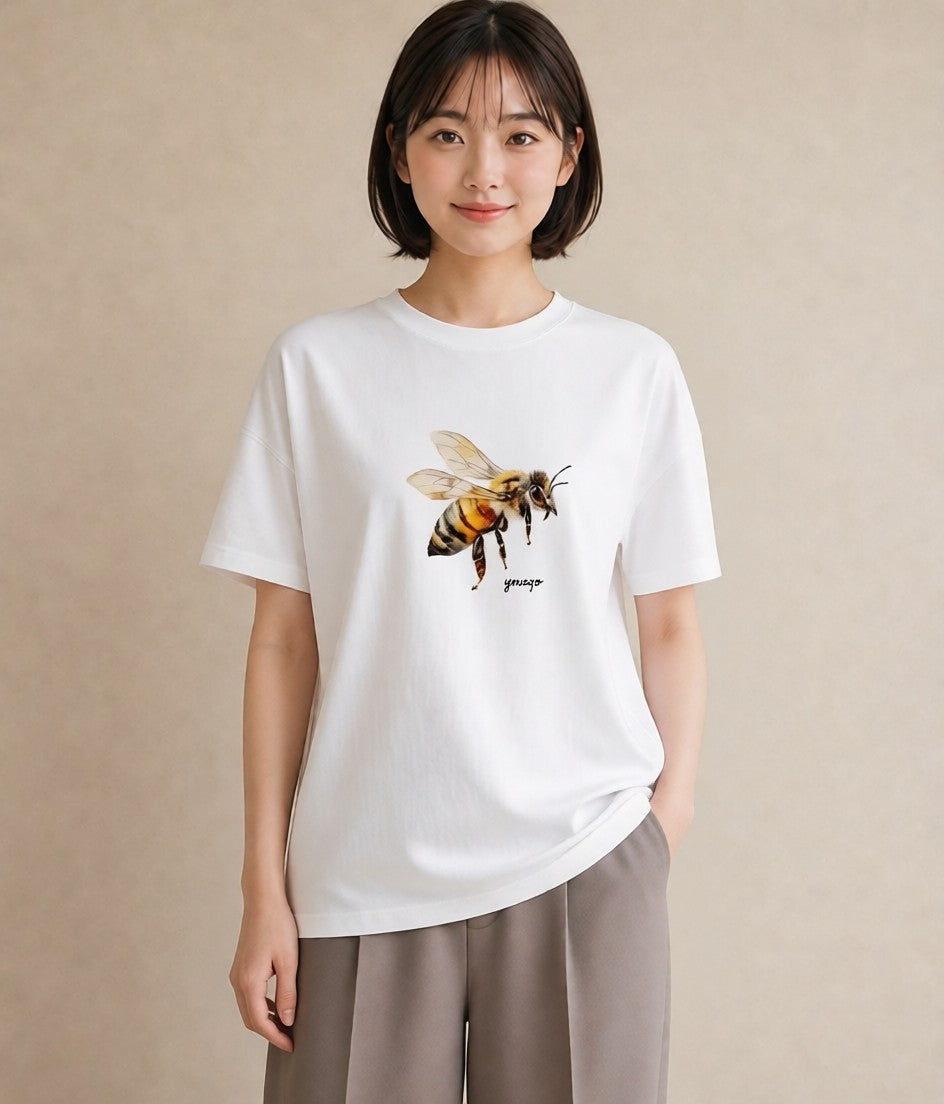 プリントTシャツ レディース ハニー 食べ物 フード イラスト ヴィンテージ風 クリスマス 旅行 白T YMAZO