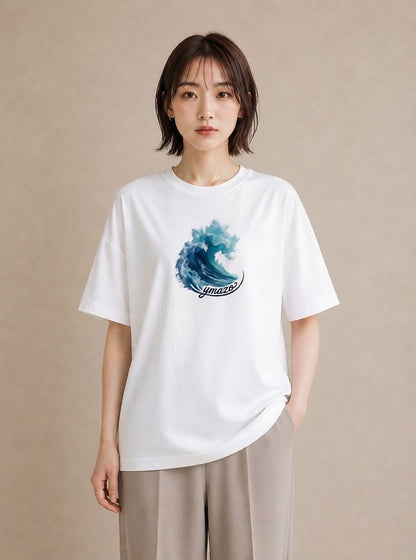 プリントTシャツ レディース 波 星空 宇宙 イラスト ボタニカル 誕生日プレゼント 綿100 白T YMAZO