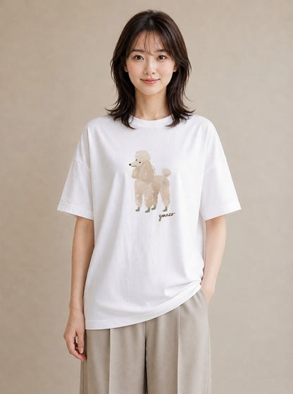 デザインTシャツ レディース トイプードル プードル 犬 いぬ イラスト 旅行コーデ 秋コーデ おしゃれギフト 白T YMAZO