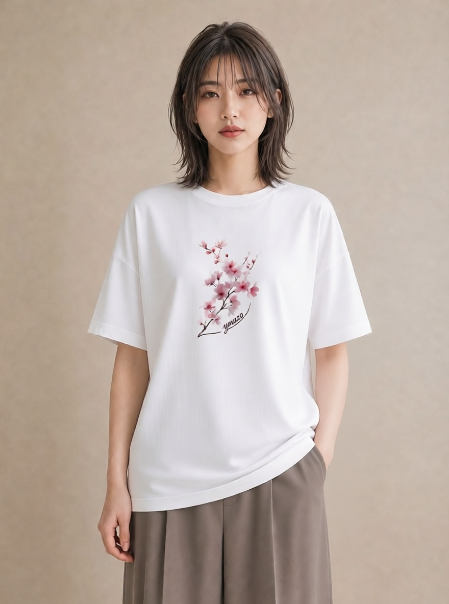 半袖Tシャツ レディース 梅 花 花柄 イラスト クリスマス 旅行 白T