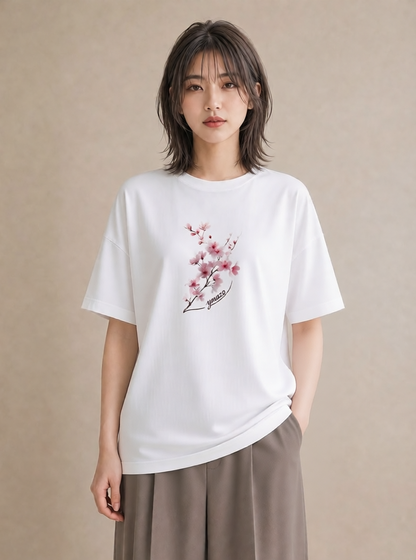 半袖Tシャツ レディース 梅 花 花柄 イラスト クリスマス 旅行 白T