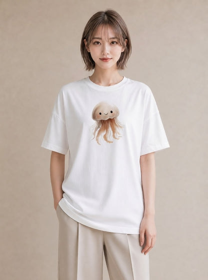 プリントTシャツ レディース くらげ クラゲ 海の生き物 海 イラスト ラフカジュアル 送別ギフト 通勤 白T YMAZO