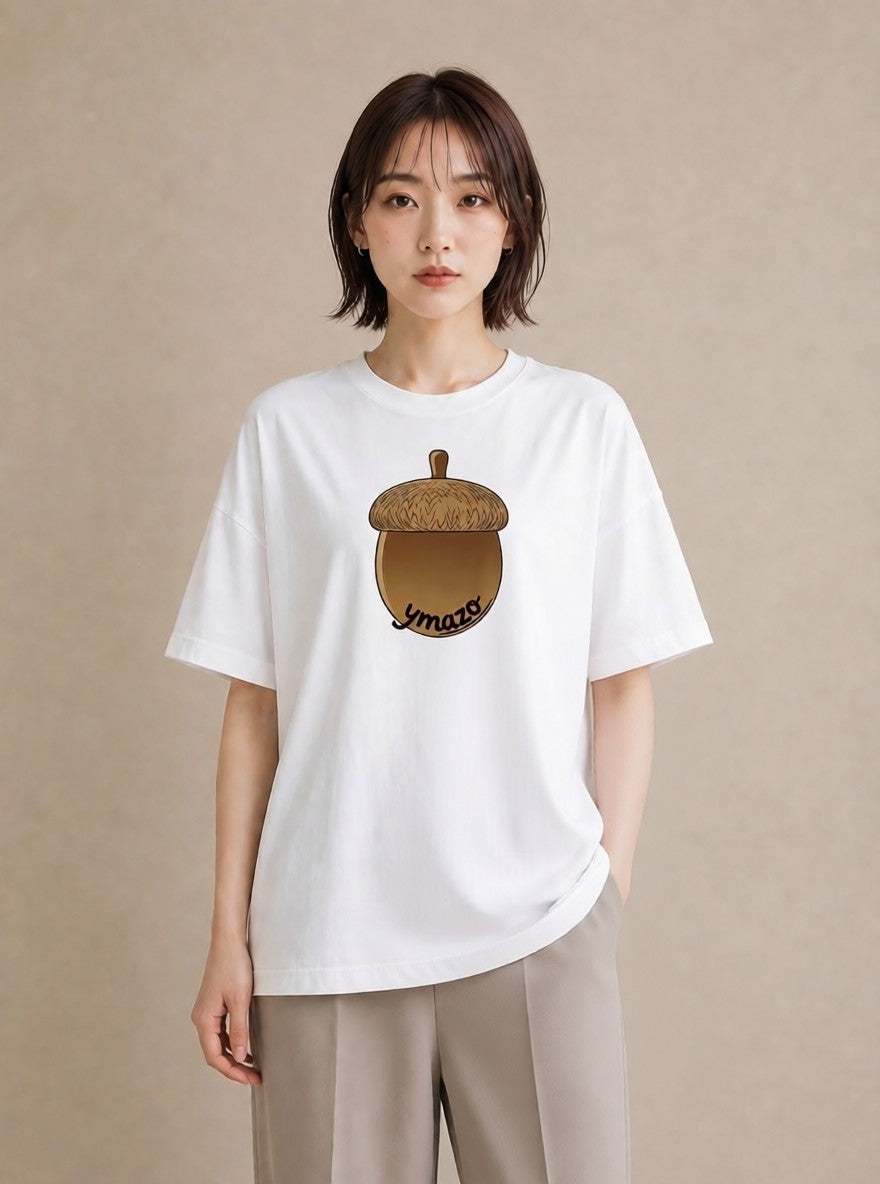 グラフィックTシャツ レディース どんぐり 植物 ボタニカル イラスト きれいめ 敬老の日 ホワイトデー 白T YMAZO