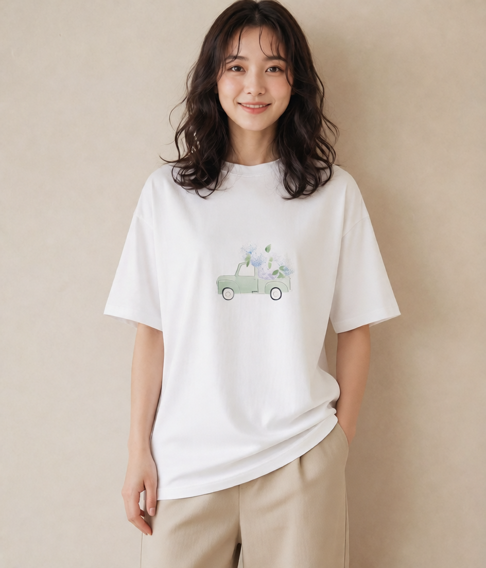 デザインTシャツ レディース あじさい 紫陽花 アジサイ 花 花柄 イラスト シック 春コーデ 姉妹 白T