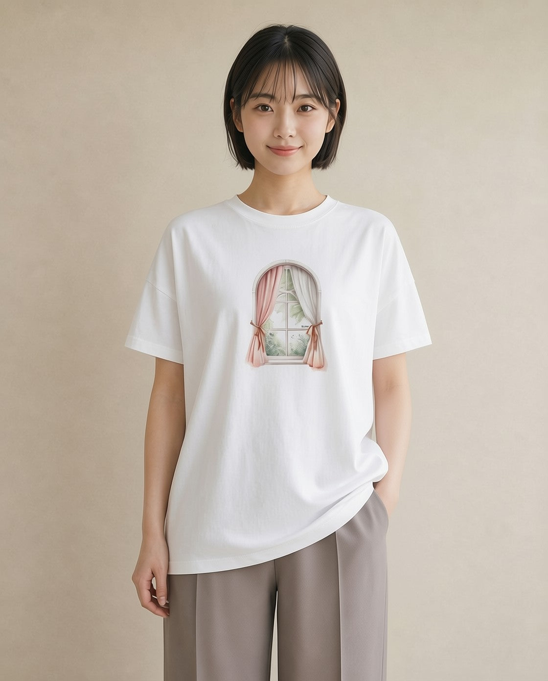グラフィックTシャツ レディース 灯りの家 小屋 夜 ナチュラル アンティーク イラスト 上品 クリスマス 旅行 白T YMAZO