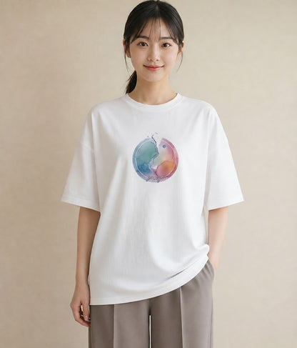 Tシャツ レディース 双子座 星空 宇宙 イラスト 普段使い カフェ巡り 女子会 白T YMAZO