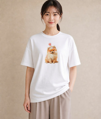 グラフィックTシャツ レディース ポメラニアン ポメ 犬 いぬ イラスト ボタニカル 姉妹 送別ギフト 白T YMAZO