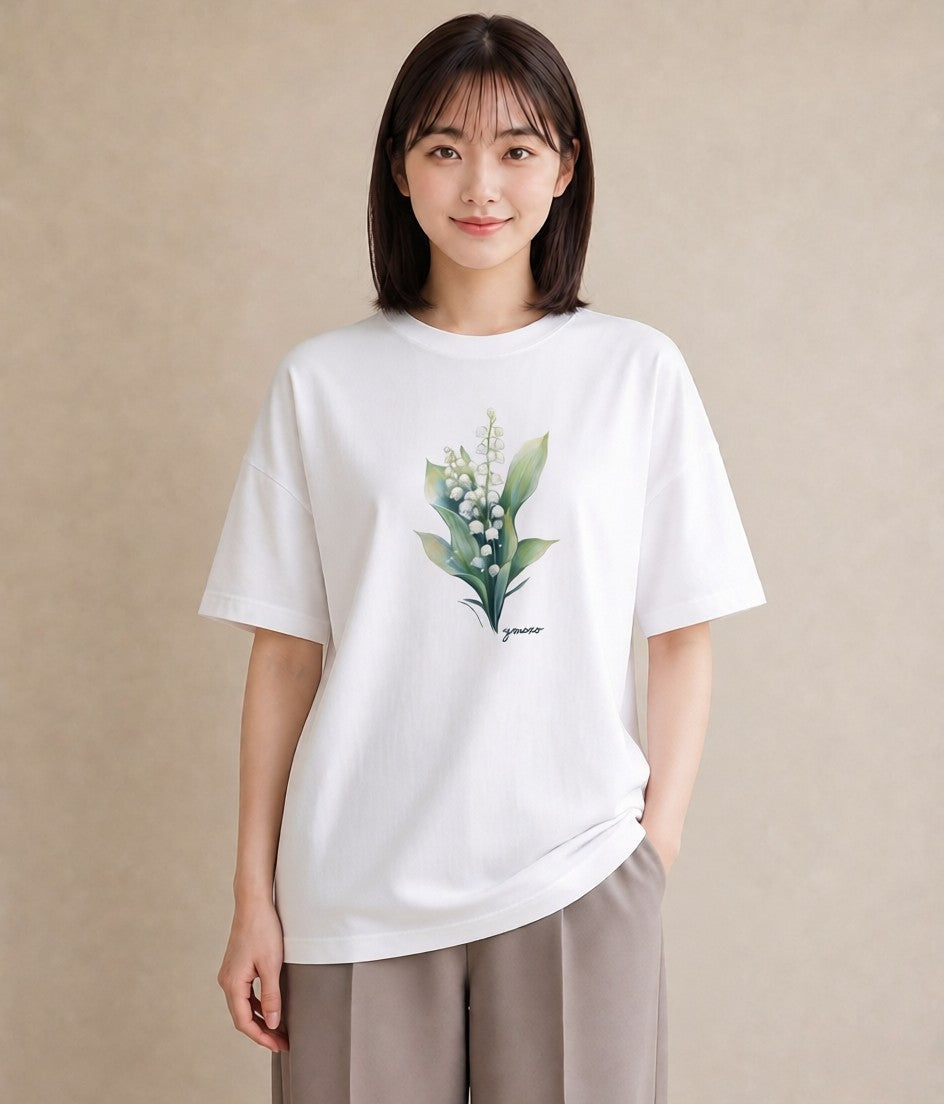 グラフィックTシャツ レディース すずらん 花 花柄 イラスト きれいめ 部屋着 女性向けギフト 白T YMAZO