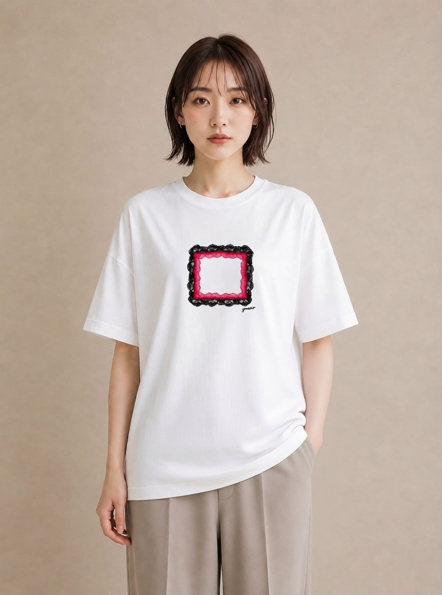プリントTシャツ レディース レースハンカチ レース ハンカチ ナチュラル アンティーク イラスト ギフト 母の日 白T YMAZO