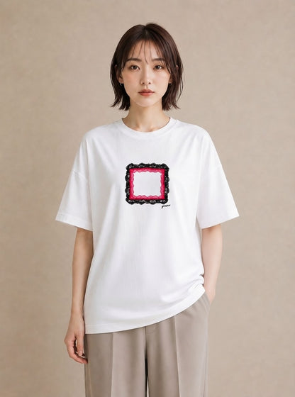 プリントTシャツ レディース レースハンカチ レース ハンカチ ナチュラル アンティーク イラスト ギフト 母の日 白T YMAZO