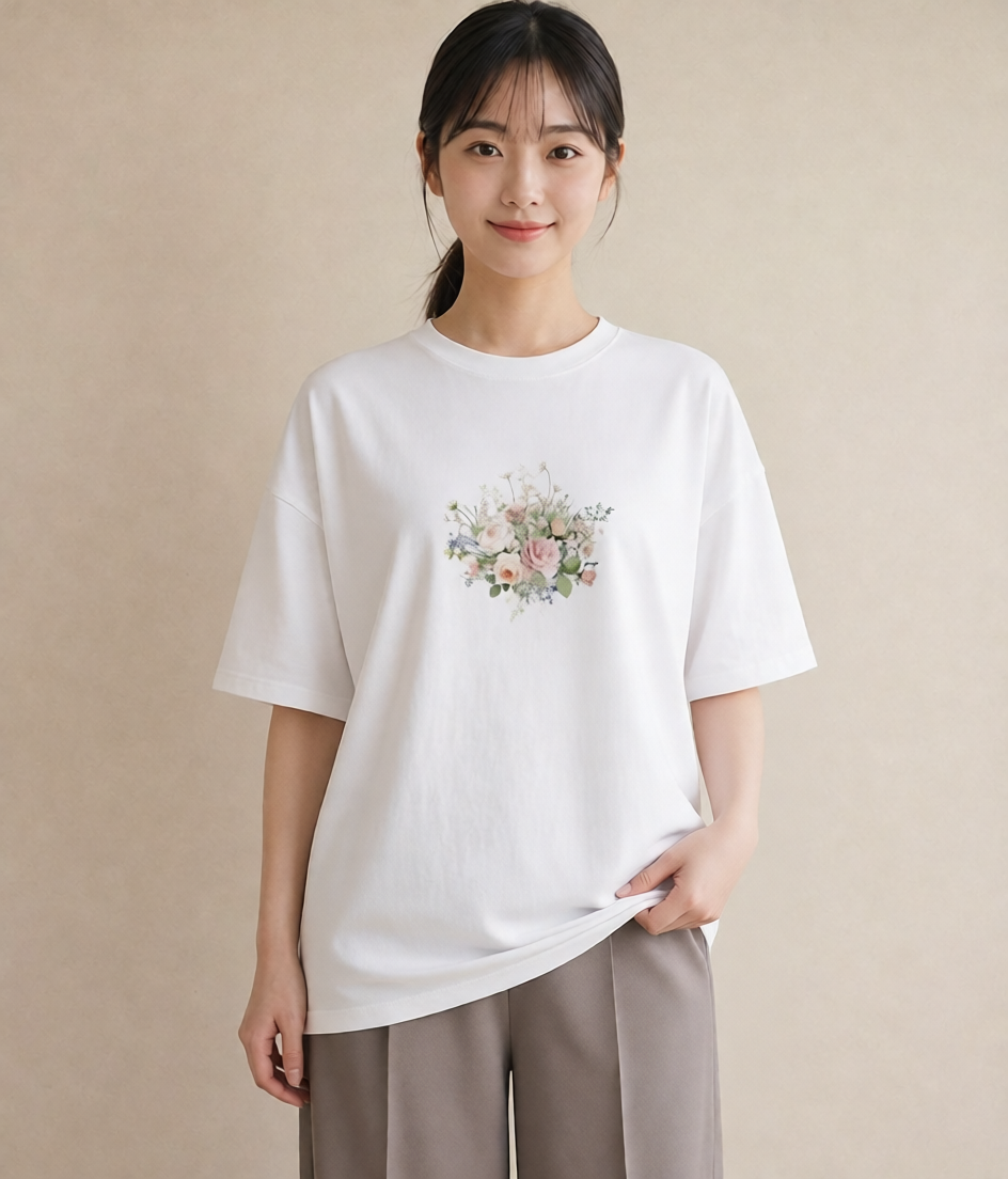 半袖Tシャツ レディース 花 花柄 イラスト ルームウェア ギフト 白T YMAZO