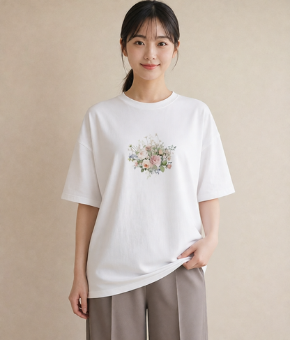 半袖Tシャツ レディース 花 花柄 イラスト ルームウェア ギフト 白T YMAZO