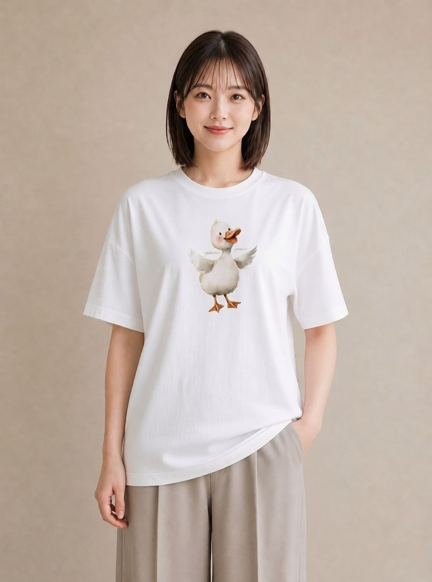 グラフィックTシャツ レディース ひよこ 動物 アニマル イラスト レトロ カジュアルコーデ 買い物 白T YMAZO