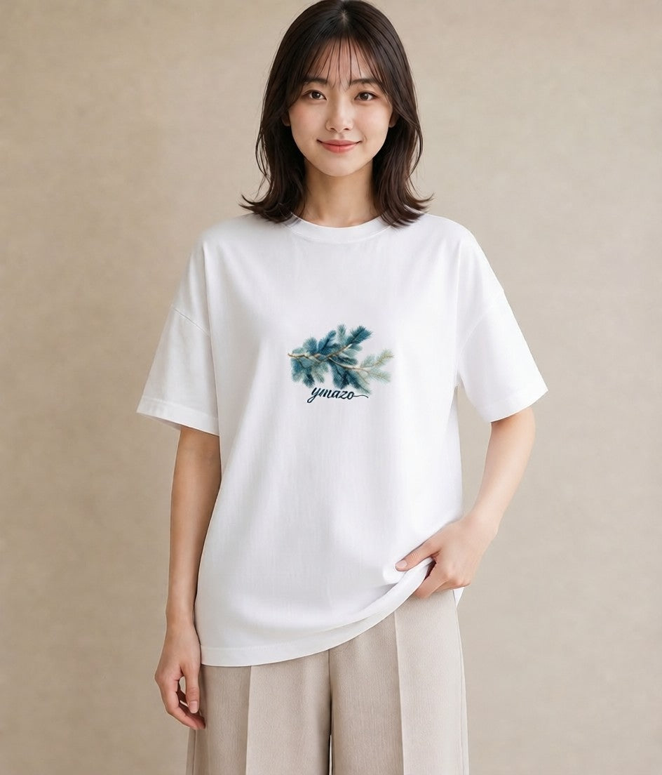 グラフィックTシャツ レディース 松ぼっくり 植物 ボタニカル イラスト シンプル カジュアルコーデ 買い物 白T YMAZO