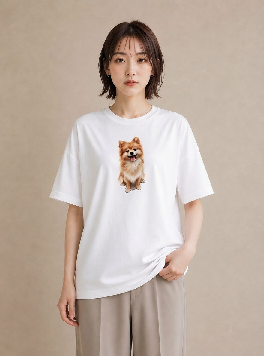 プリントTシャツ レディース ポメラニアン ポメ 犬 いぬ イラスト カジュアル 女性向けギフト 散歩 白T YMAZO
