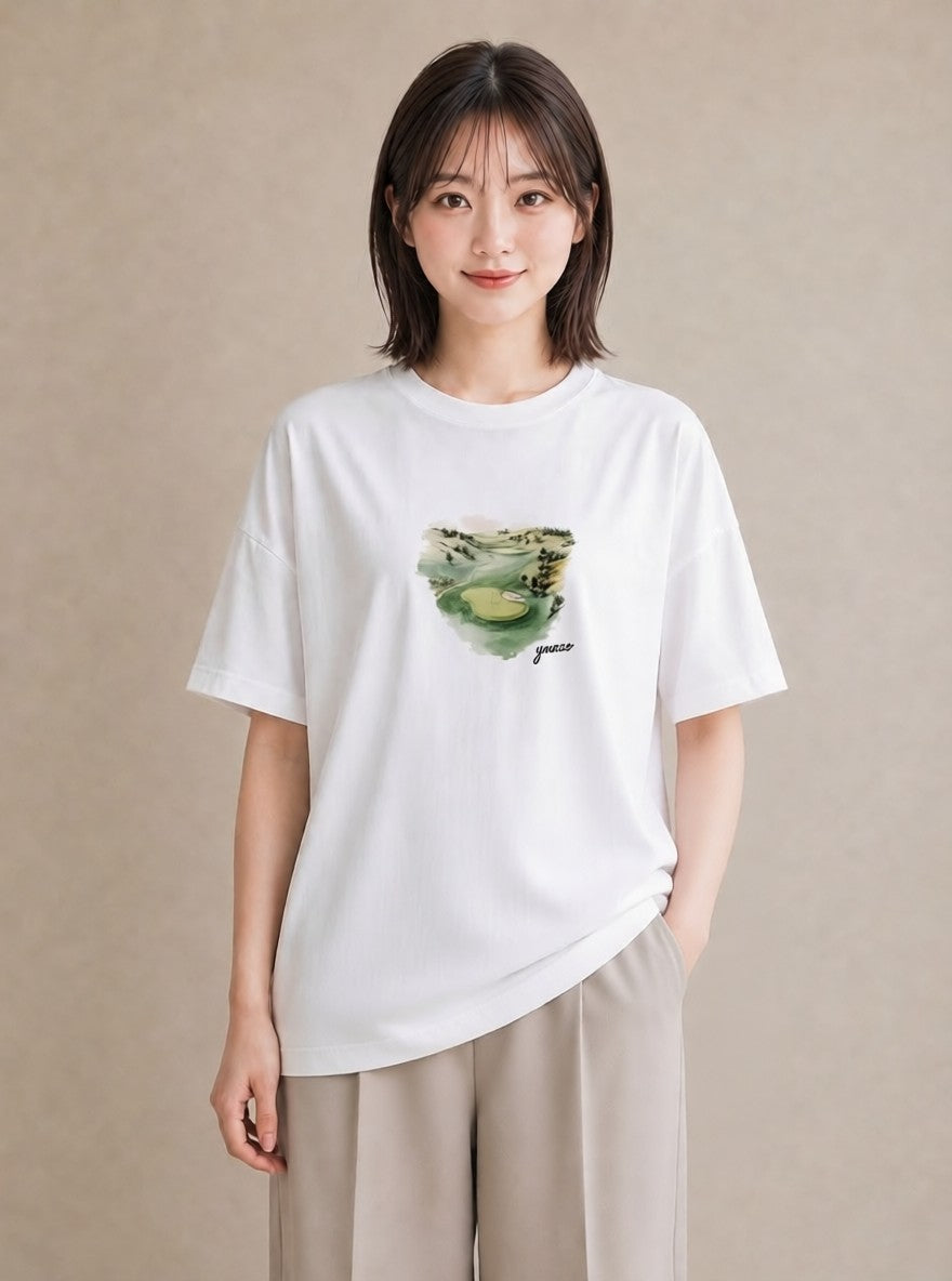 プリントTシャツ レディース 芝生 植物 ボタニカル イラスト 普段使い 週末コーデ 敬老の日 白T YMAZO
