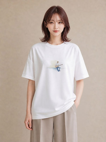 Tシャツ レディース 雨上がりのベンチ ベンチ ナチュラル アンティーク イラスト ポップ お出かけ 普段着 白T YMAZO