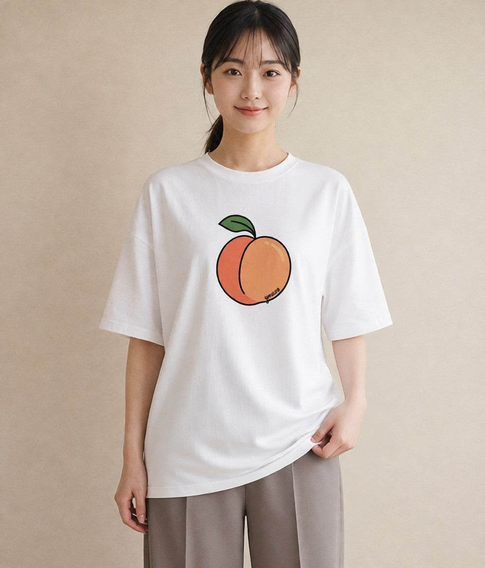 デザインTシャツ レディース もも 食べ物 フード イラスト 韓国風 週末コーデ 敬老の日 白T YMAZO