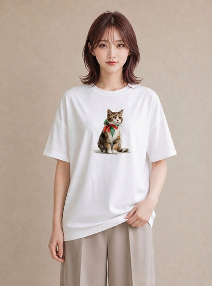 半袖Tシャツ レディース ブリティッシュショートヘア 猫 ねこ イラスト ナチュラル 週末コーデ 敬老の日 白T YMAZO