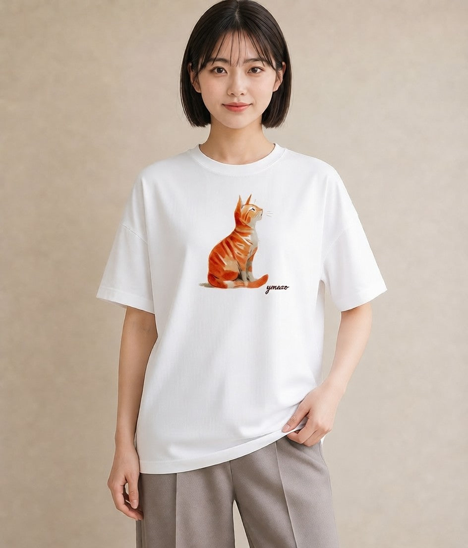 デザインTシャツ レディース 猫 ねこ イラスト こなれ感 女性 旅行用 白T YMAZO