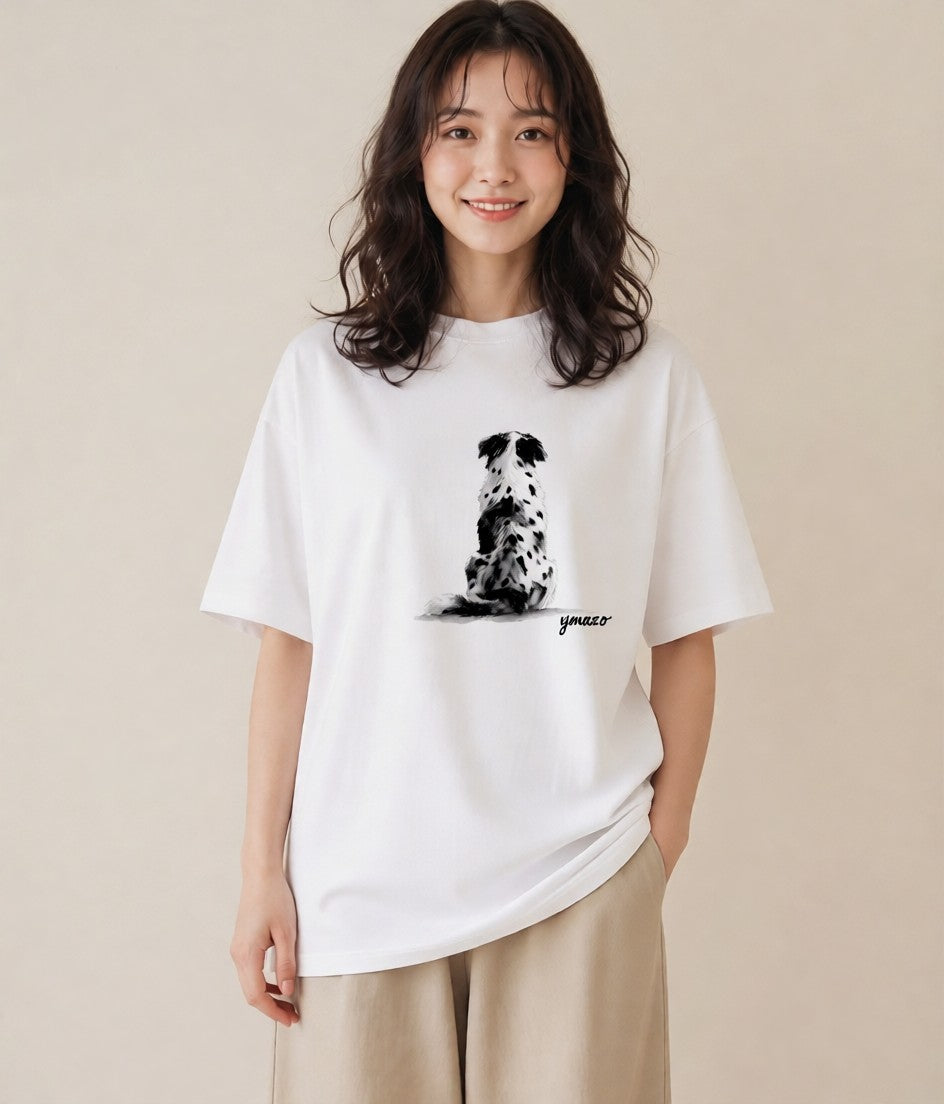 デザインTシャツ レディース ボーダーコリー 犬 いぬ イラスト 手描き風 ママ カフェ服 白T YMAZO