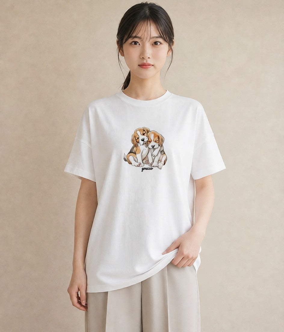グラフィックTシャツ レディース ビーグル 犬 いぬ イラスト 個性的 敬老の日 ホワイトデー 白T YMAZO