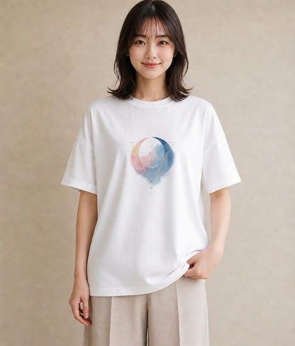 プリントTシャツ レディース 三日月 星空 宇宙 イラスト きれいめ 散歩 お出かけ 白T YMAZO