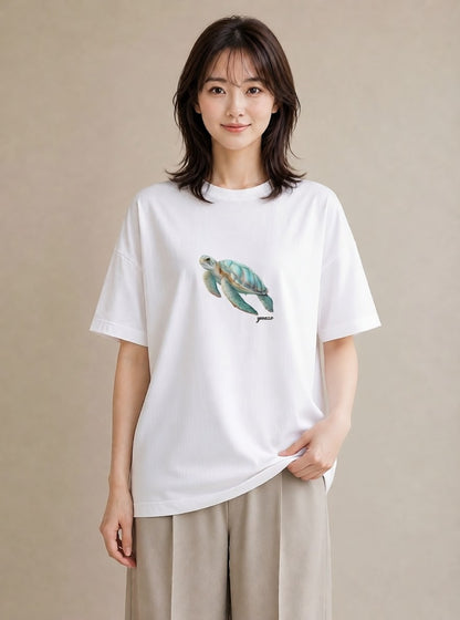 半袖Tシャツ レディース カメ ペット 動物 イラスト ボタニカル 春コーデ 姉妹 白T YMAZO