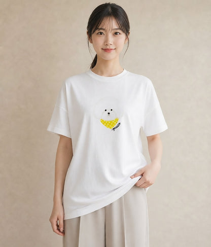 デザインTシャツ レディース ビションフリーゼ 犬 いぬ イラスト アート風 ギフト 母の日 白T YMAZO