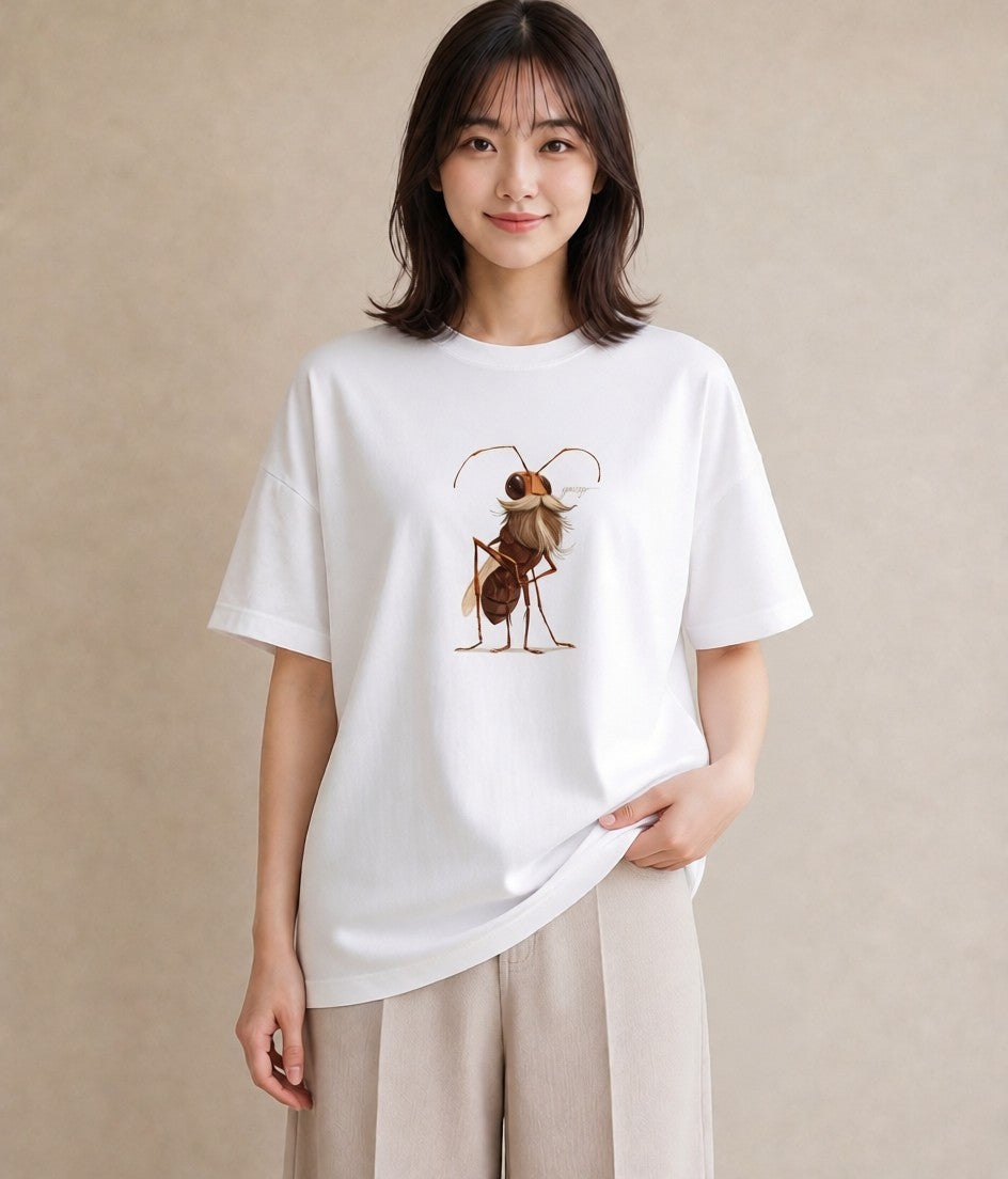 半袖Tシャツ レディース アリ 昆虫 虫 イラスト 旅行コーデ 春服 ミセス 白T YMAZO