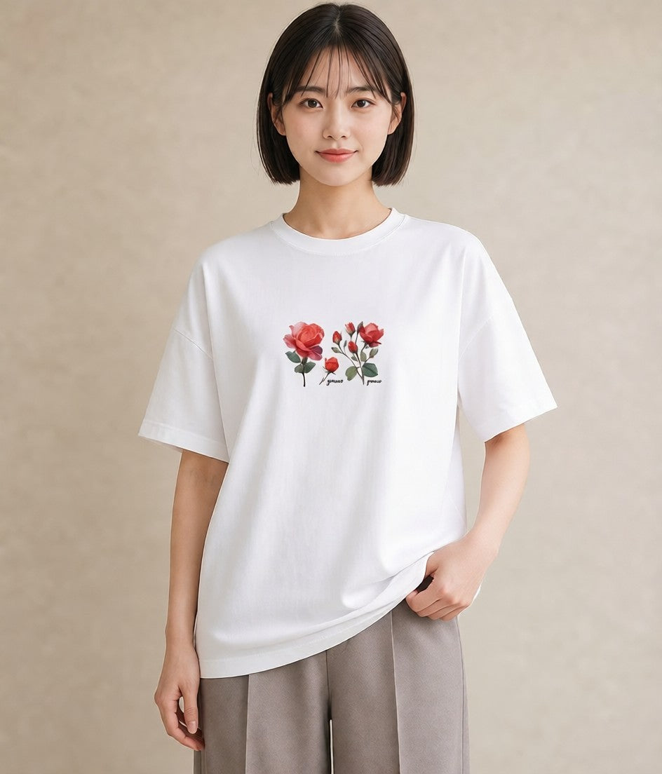 グラフィックTシャツ レディース バラ 薔薇 ローズ 花 花柄 イラスト 休日コーデ 春コーデ 姉妹 白T YMAZO