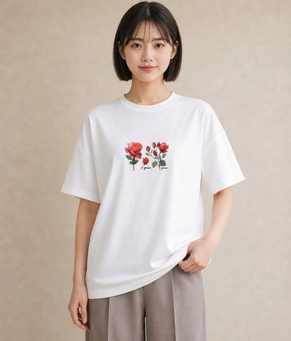 グラフィックTシャツ レディース バラ 薔薇 ローズ 花 花柄 イラスト 休日コーデ 春コーデ 姉妹 白T YMAZO