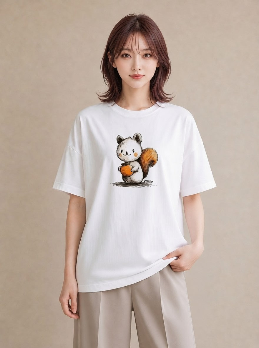 Tシャツ レディース リス ペット 動物 イラスト ゆるコーデ ルームウェア ギフト 白T YMAZO