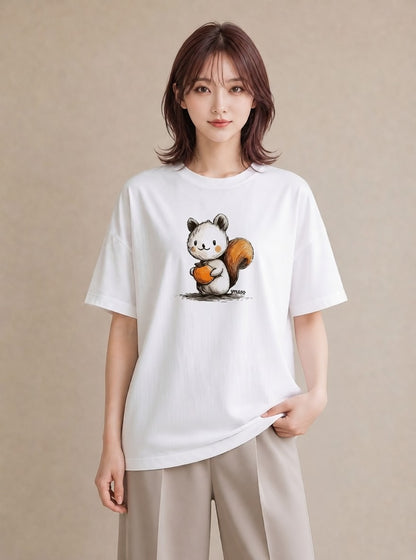 Tシャツ レディース リス ペット 動物 イラスト ゆるコーデ ルームウェア ギフト 白T YMAZO