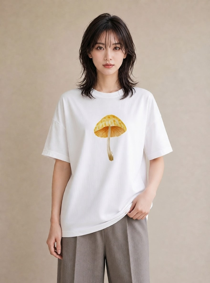 グラフィックTシャツ レディース きのこ 植物 ボタニカル イラスト ラフ ルームウェア ギフト 白T YMAZO