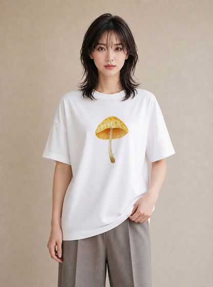 グラフィックTシャツ レディース きのこ 植物 ボタニカル イラスト ラフ ルームウェア ギフト 白T YMAZO