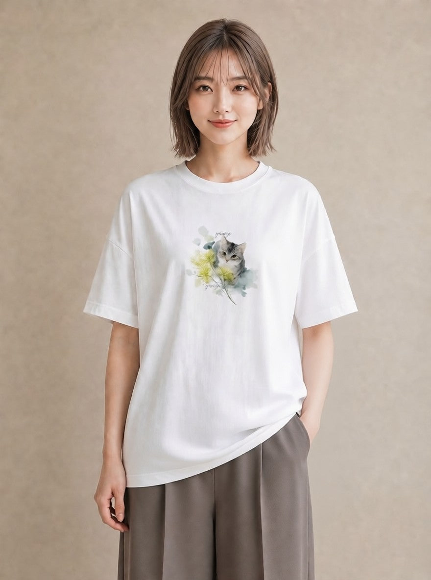 半袖Tシャツ レディース 愛猫 猫 ねこ イラスト モード 春コーデ 姉妹 白T YMAZO