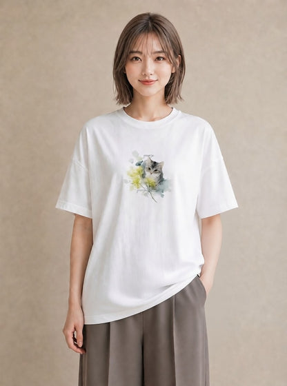 半袖Tシャツ レディース 愛猫 猫 ねこ イラスト モード 春コーデ 姉妹 白T YMAZO