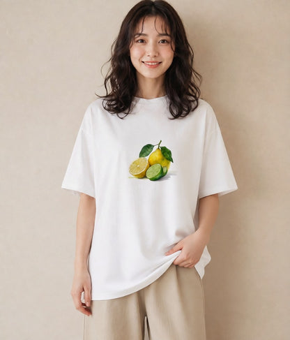 プリントTシャツ レディース レモン 檸檬 食べ物 フード イラスト 旅行コーデ カフェ巡り 女子会 白T YMAZO