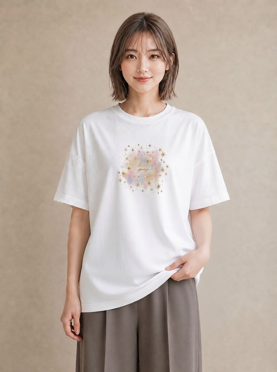 デザインTシャツ レディース 双子座 星空 宇宙 イラスト 普段使い デート 帰省 白T YMAZO