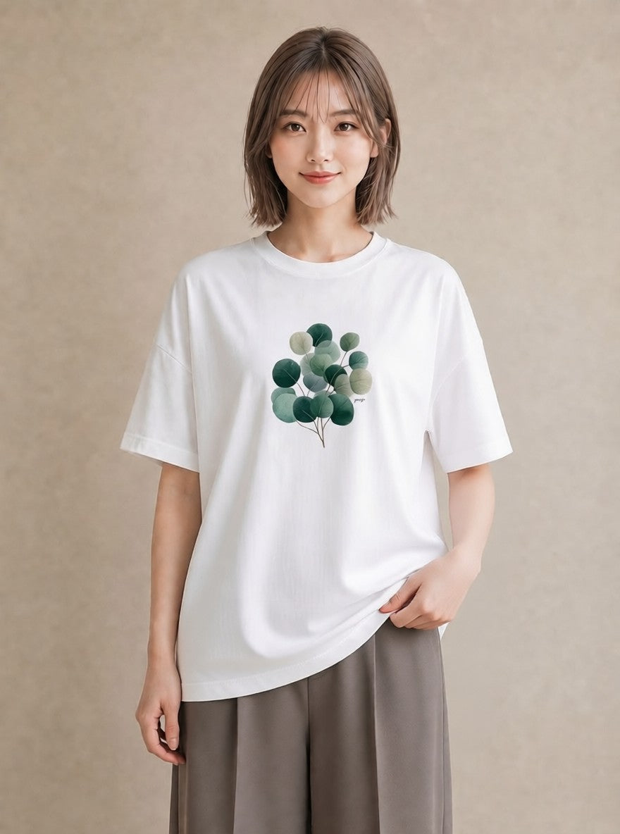 プリントTシャツ レディース 葉っぱ 植物 ボタニカル イラスト シンプル デイリーウェア 休日 白T YMAZO