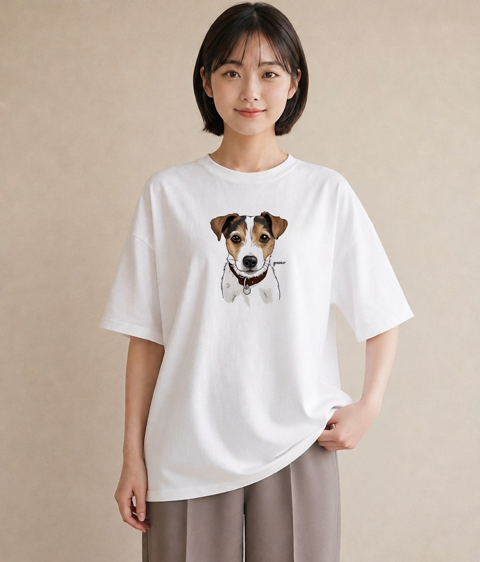 デザインTシャツ レディース ジャックラッセルテリア 犬 いぬ イラスト カフェコーデ デイリーウェア 休日 白T YMAZO
