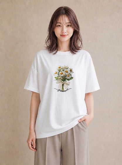 Tシャツ レディース マーガレット 花 花柄 イラスト きれいめ ギフト 母の日 白T YMAZO