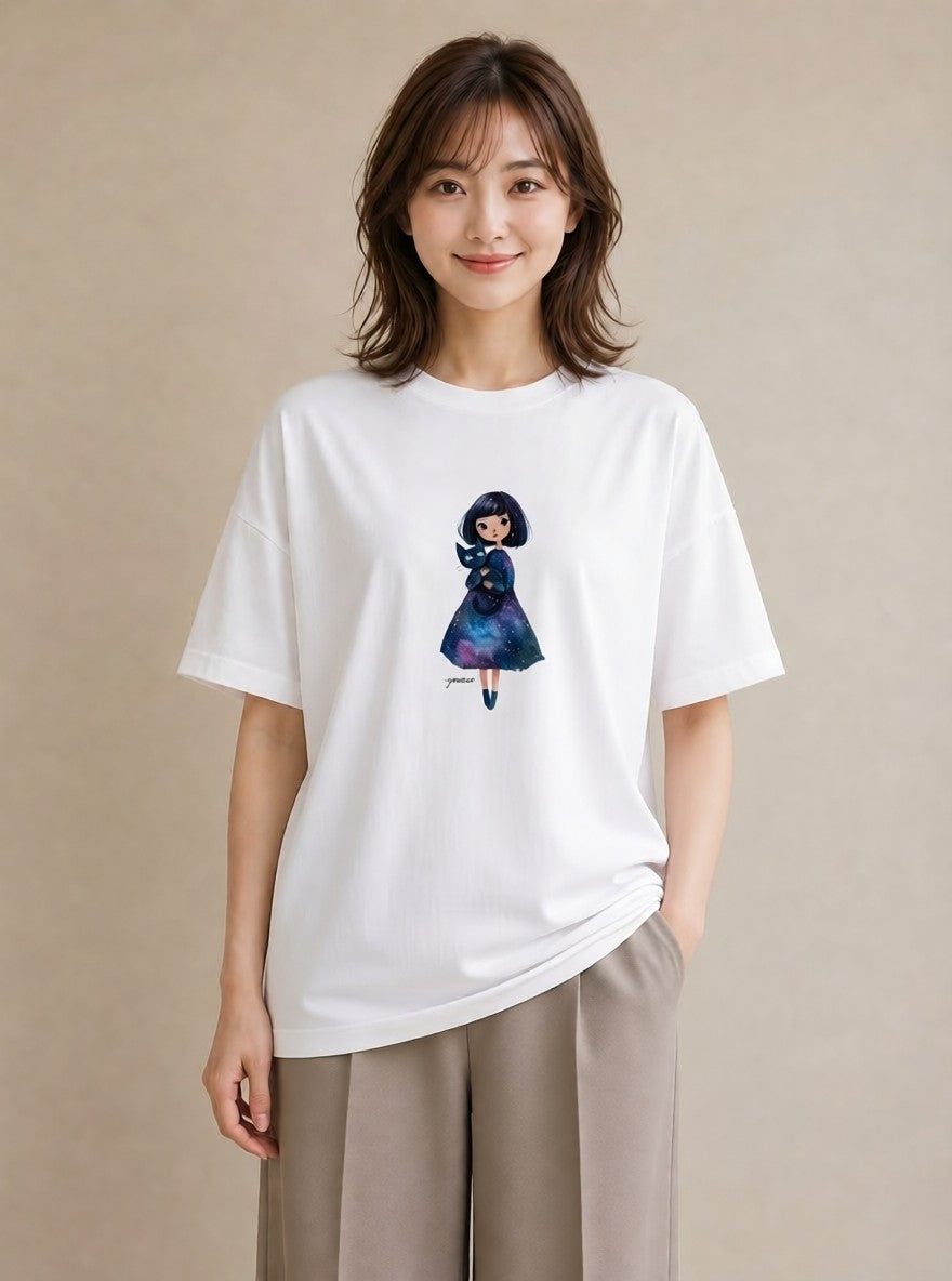 グラフィックTシャツ レディース 水瓶座 星空 宇宙 イラスト おしゃれギフト 社会人 白T YMAZO