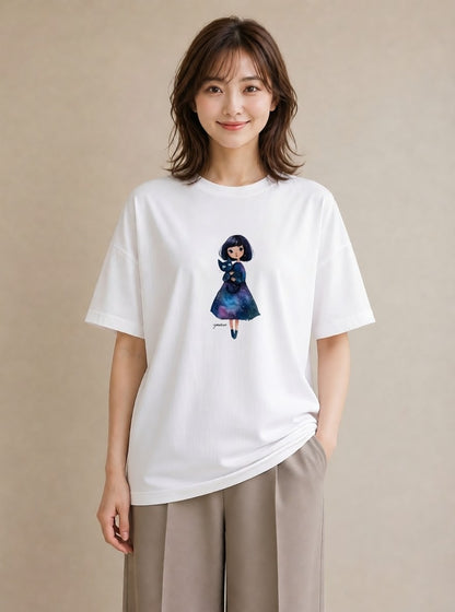 グラフィックTシャツ レディース 水瓶座 星空 宇宙 イラスト おしゃれギフト 社会人 白T YMAZO