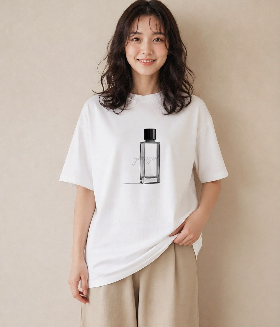 プリントTシャツ レディース 香水 香水瓶 パフューム イラスト 北欧風 海 カフェ巡り 白T YMAZO