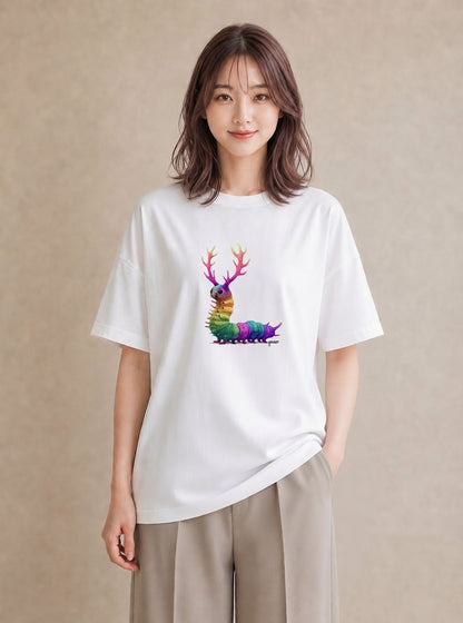 プリントTシャツ レディース クワガタ 昆虫 虫 イラスト ゆるコーデ デイリーウェア 休日 白T YMAZO
