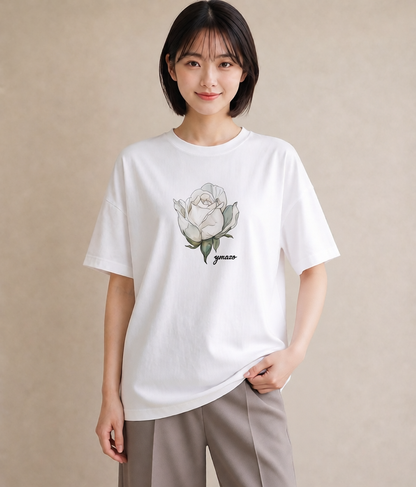 半袖Tシャツ レディース 椿 花 花柄 イラスト 上品 誕生日プレゼント 綿100 白T